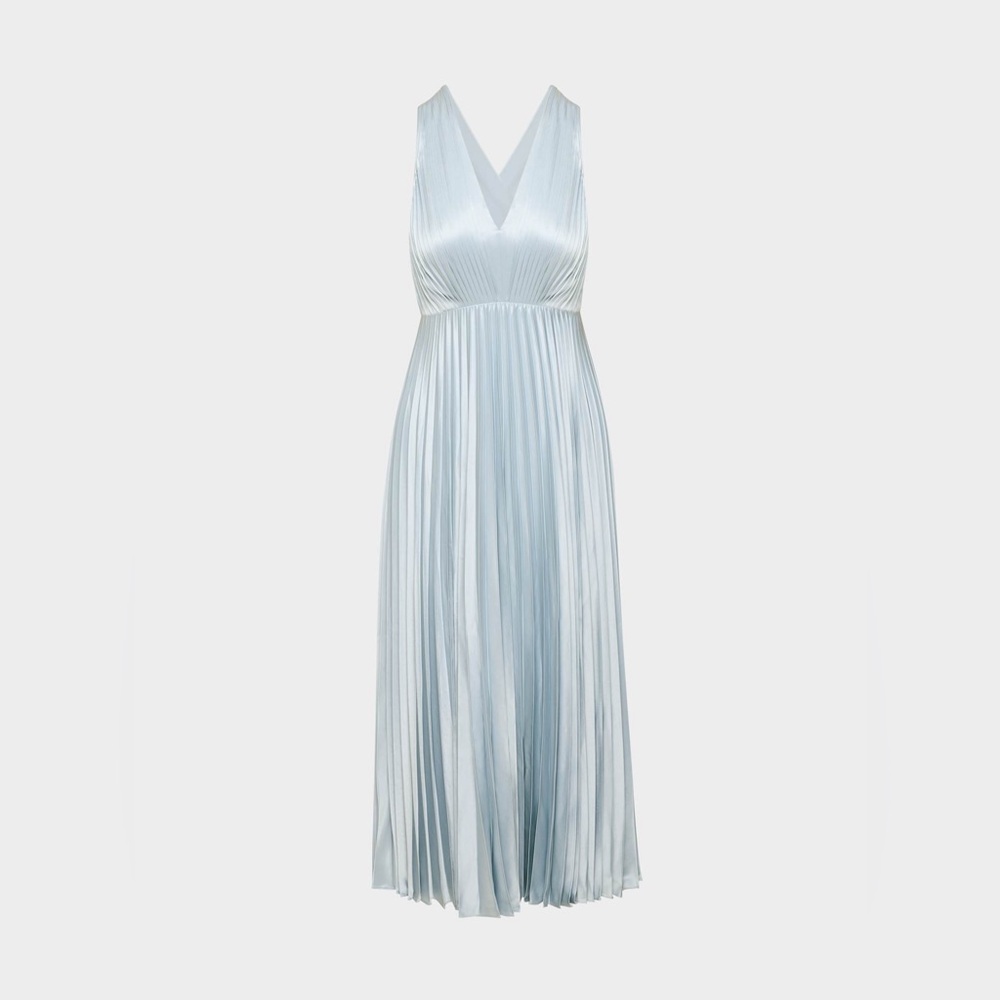 Elegant Satin Light Blue Pleated Dress